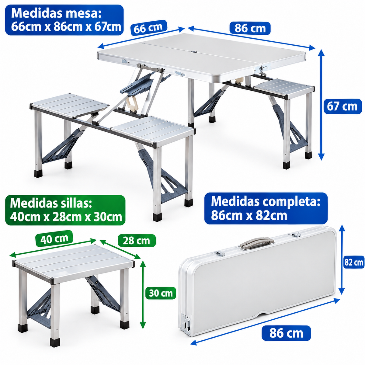 🪑Mesa Portátil 4 Puestos Integrados🧺