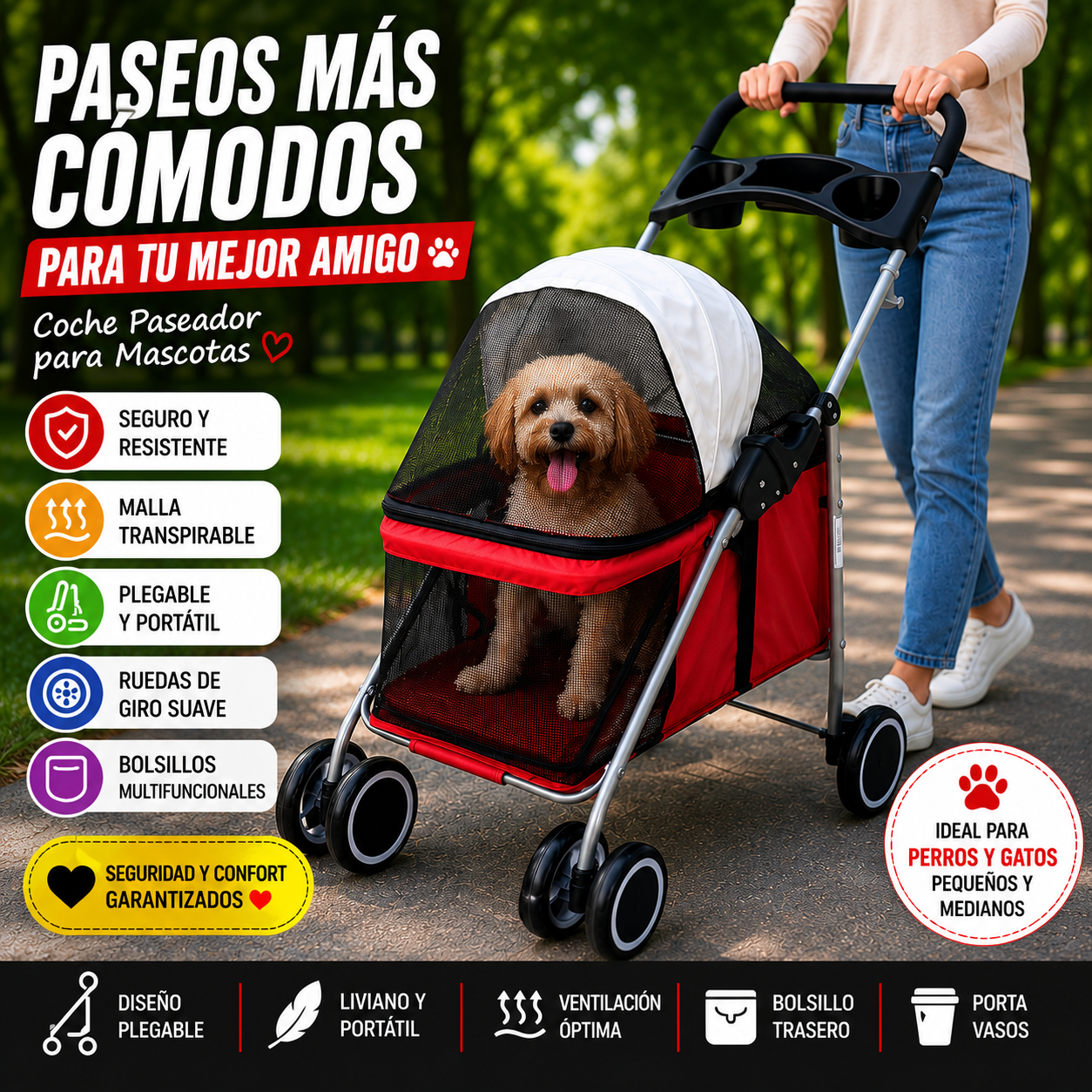 🐶Coche Paseador para Mascotas Plegable 🐱